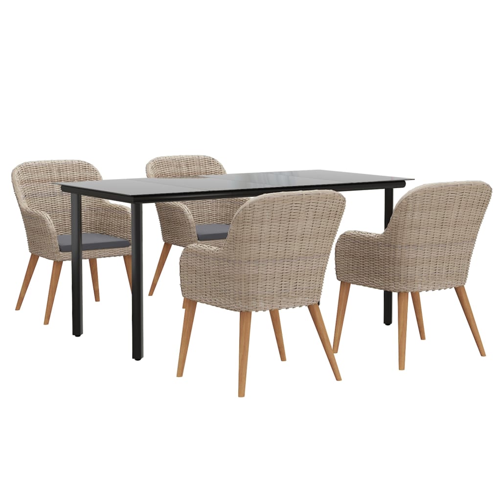 Ensemble à manger de jardin et coussins 5 pcs Marron