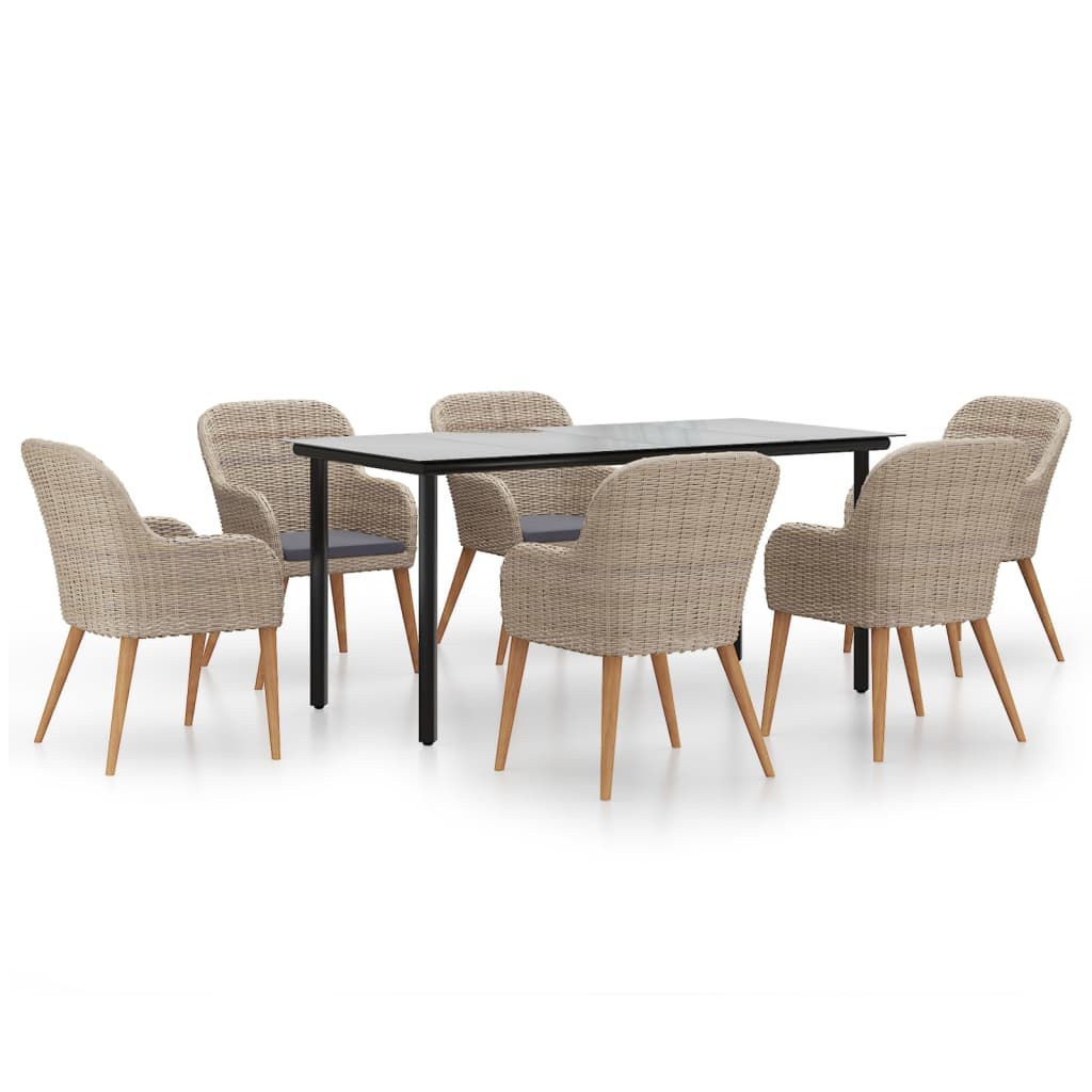 Ensemble à manger de jardin et coussins 7 pcs Marron