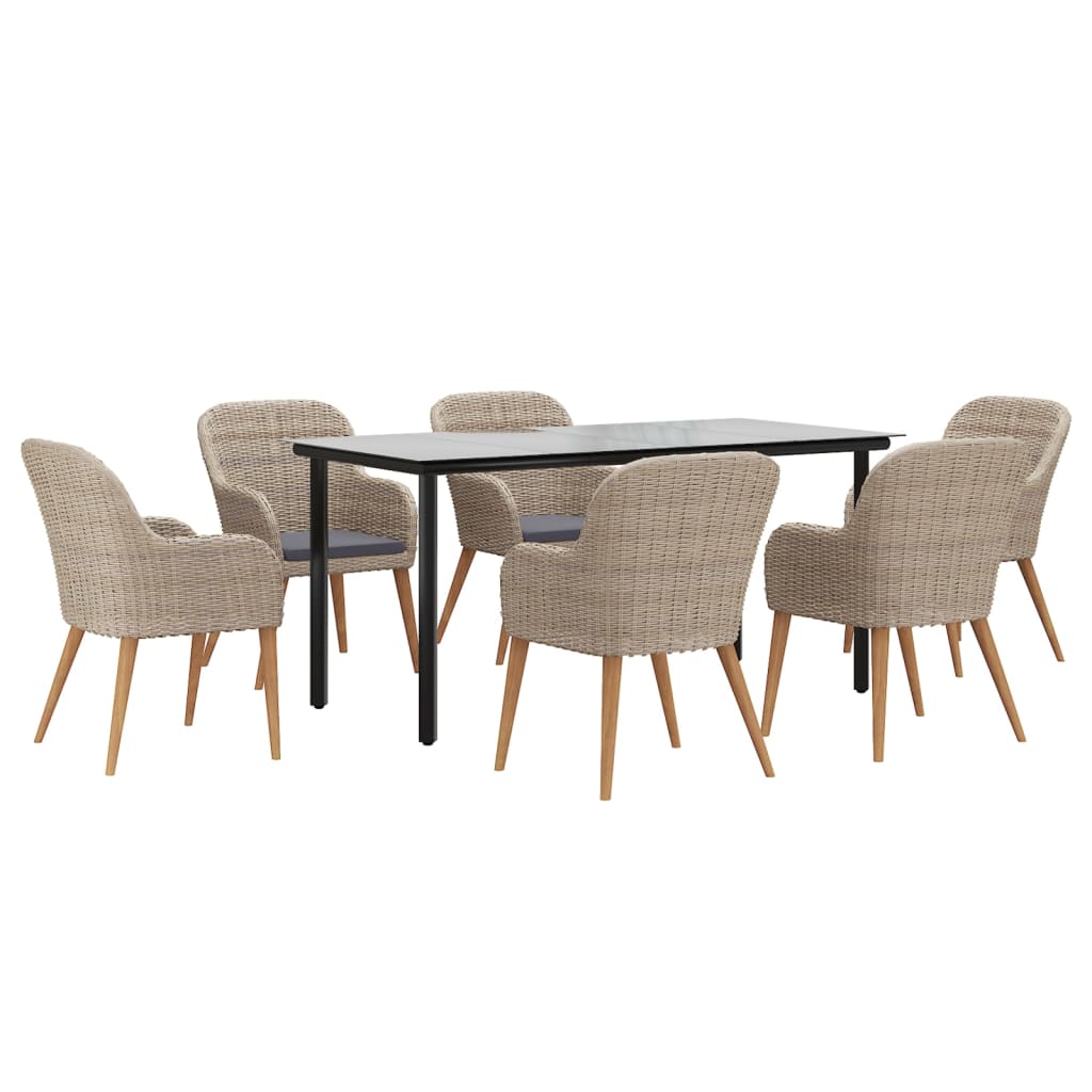 Ensemble à manger de jardin et coussins 7 pcs Marron