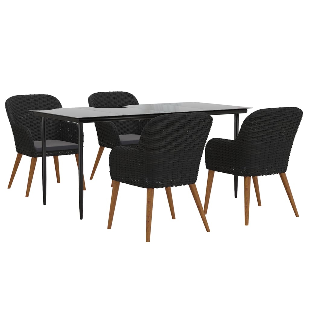 Ensemble à manger de jardin avec coussins 5 pcs Noir
