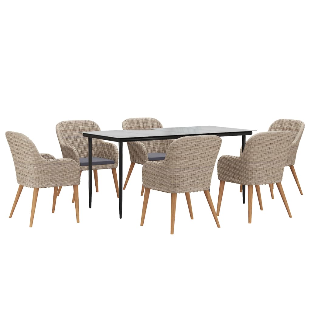 Ensemble à manger de jardin et coussins 7 pcs Marron
