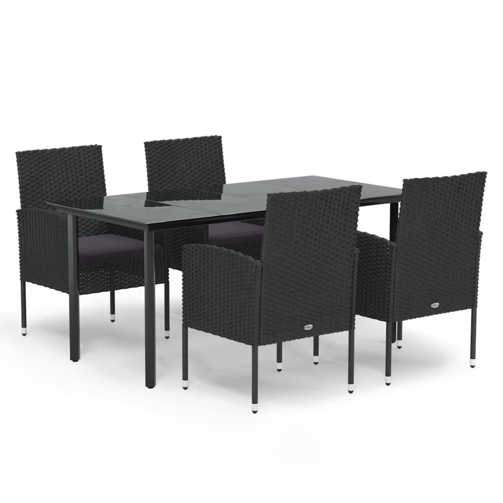 Ensemble à manger de jardin coussins 5pcs Noir Résine tressée
