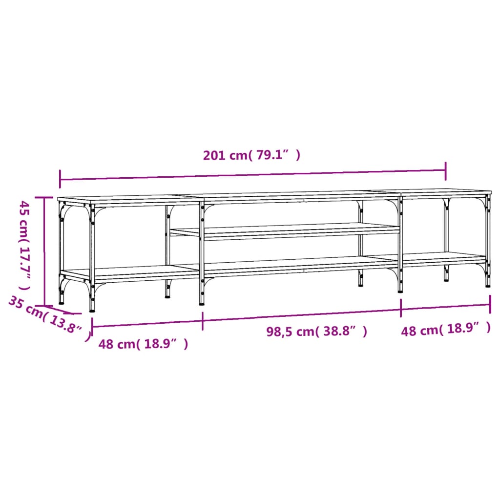 Meuble TV sonoma gris 201x35x45 cm bois d'ingénierie et fer - XIOS