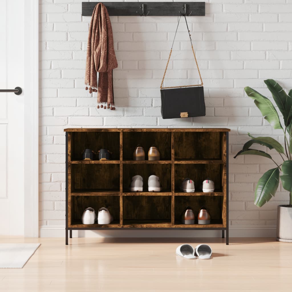 Armoire à chaussures chêne fumé 100x35x70 cm bois d'ingénierie - XIOS