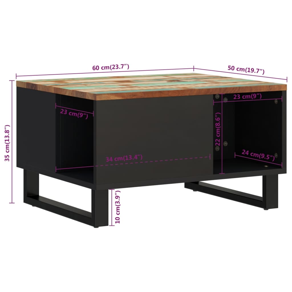 Table basse 60x50x35 cm bois de récupération massif - XIOS