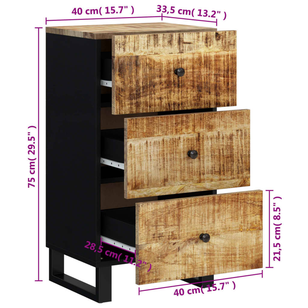 Buffet avec 3 tiroirs 40x33,5x75 cm bois massif de manguier - XIOS