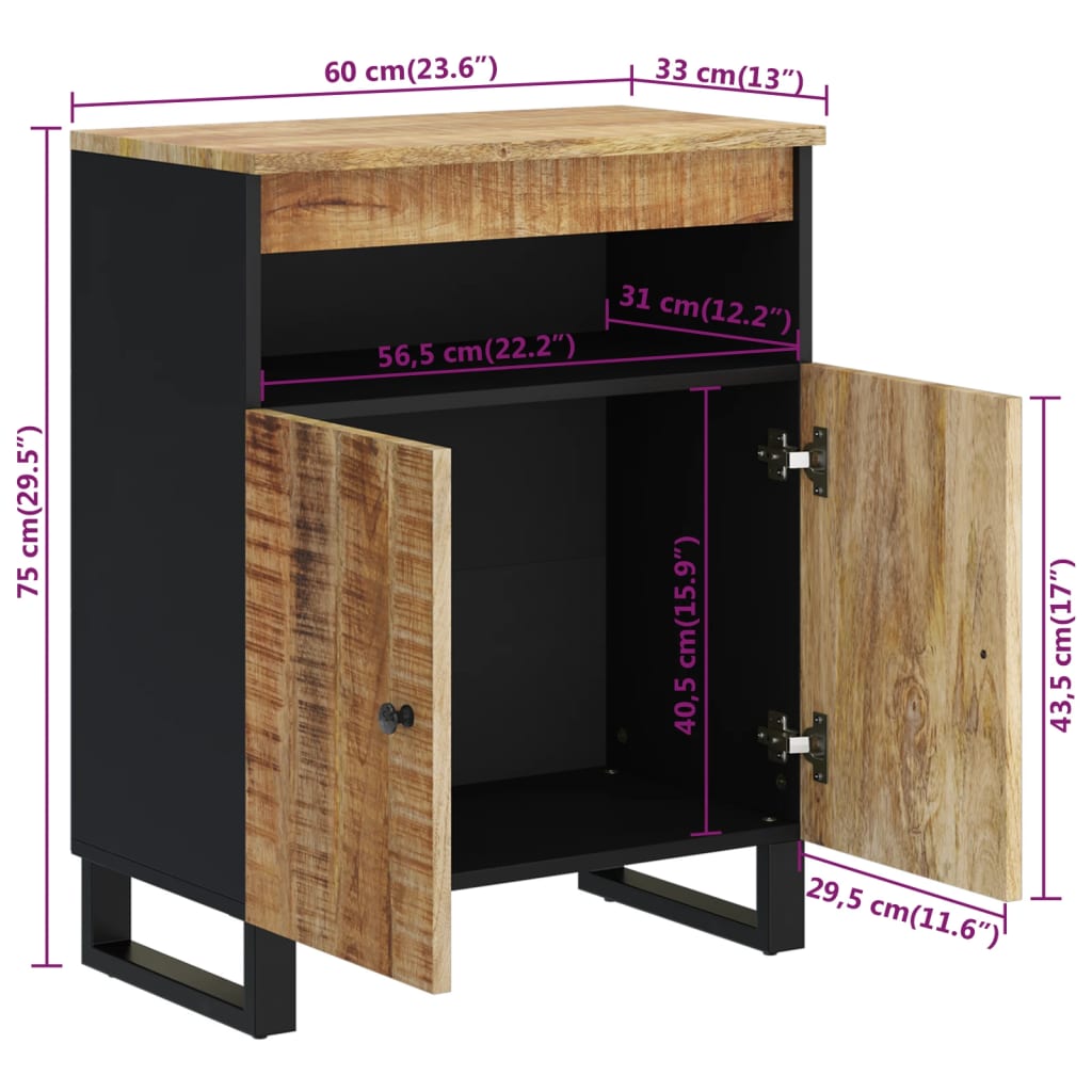 Buffet avec 2 portes 60x33x75 cm bois massif de manguier - XIOS