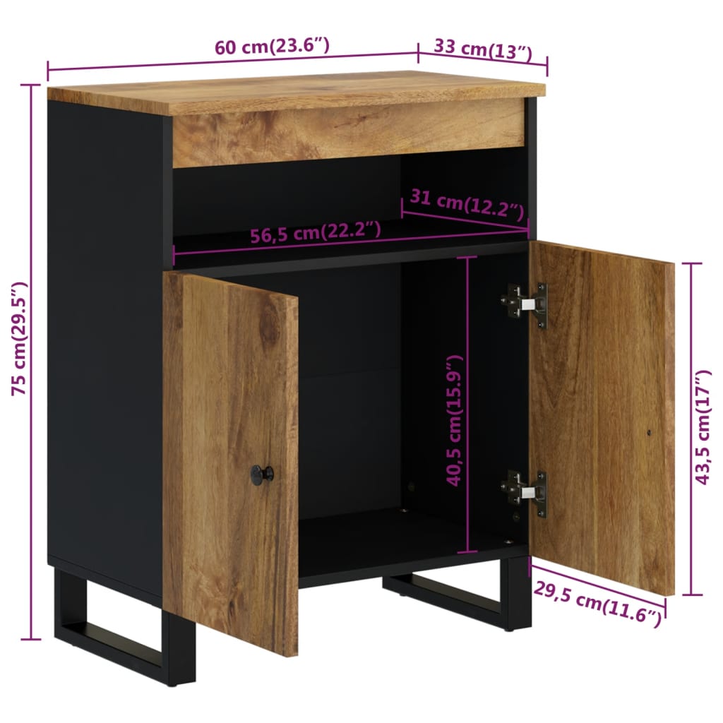Buffet avec 2 portes 60x33x75 cm bois massif de manguier - XIOS