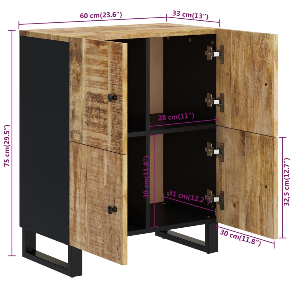 Buffet avec 4 portes 60x33x75 cm bois massif de manguier - XIOS