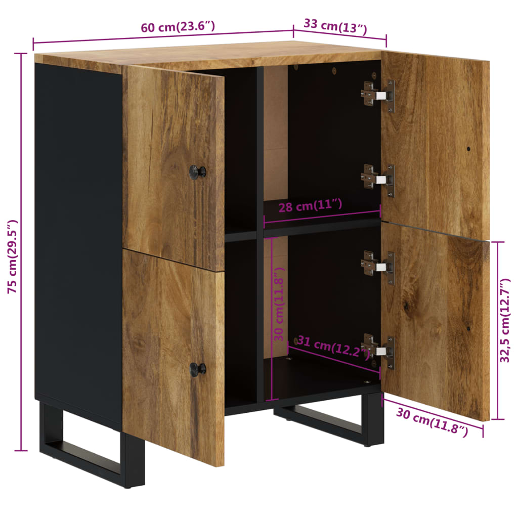 Buffet avec 4 portes 60x33x75 cm bois massif de manguier - XIOS