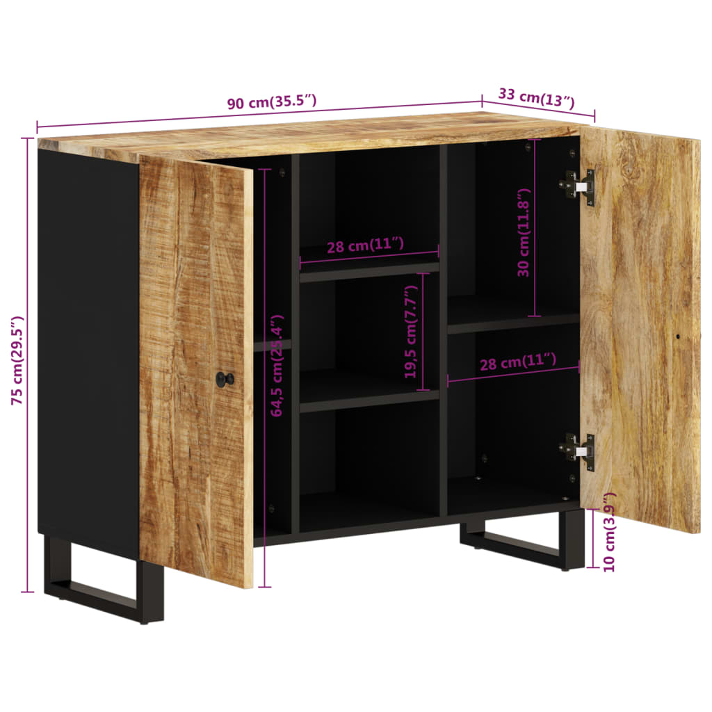 Buffet avec 2 portes 90x33x75 cm bois massif de manguier - XIOS