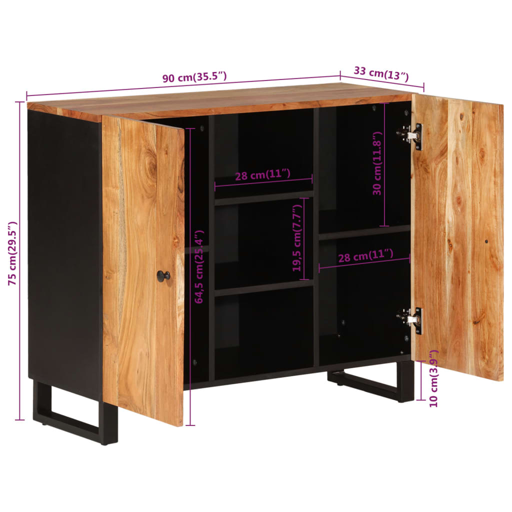 Buffet avec 2 portes 90x33x75 cm bois massif d'acacia - XIOS