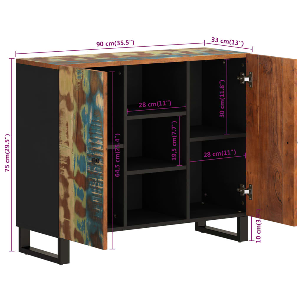 Buffet avec 2 portes 90x33x75 cm bois massif de récupération - XIOS
