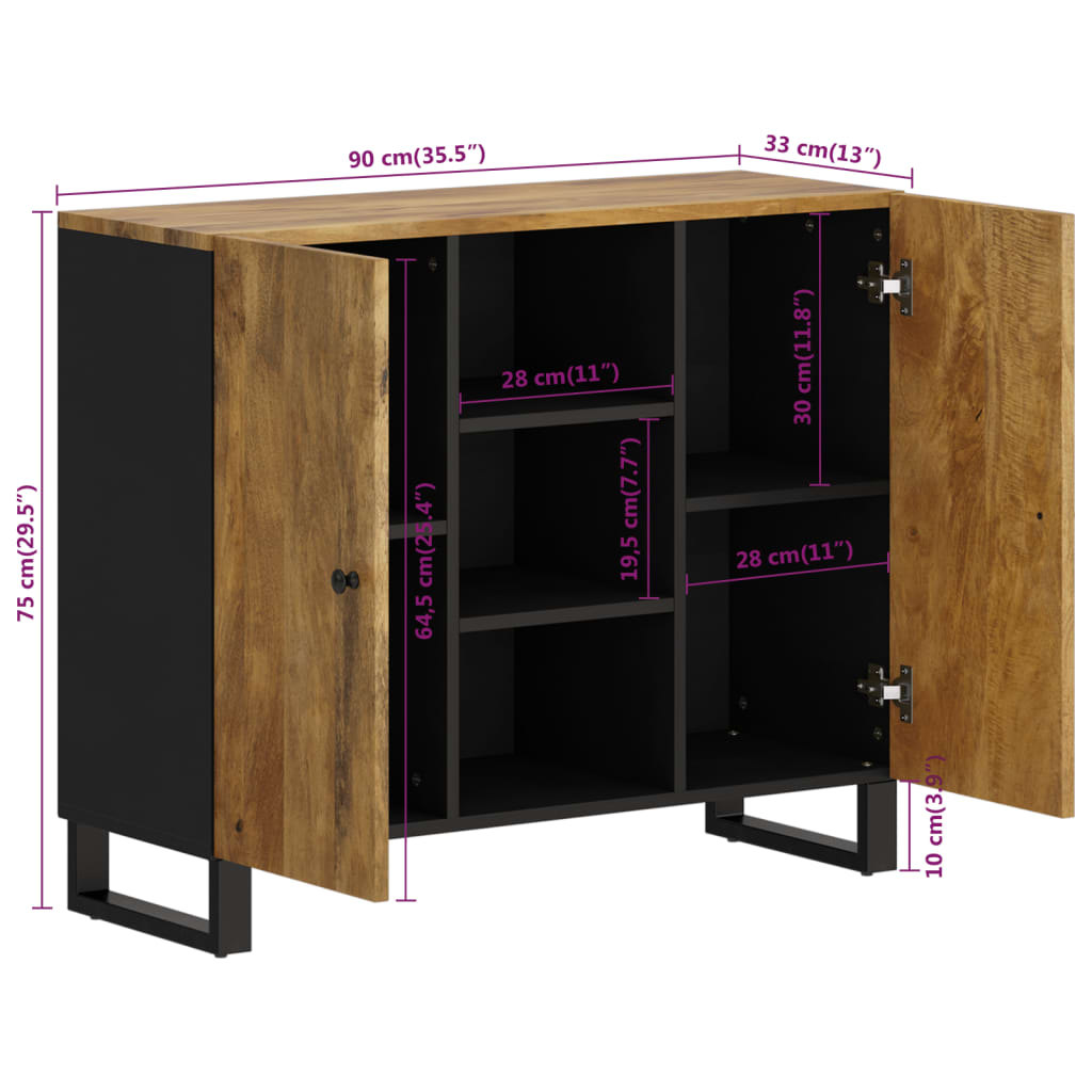 Buffet avec 2 portes 90x33x75 cm bois massif de manguier - XIOS