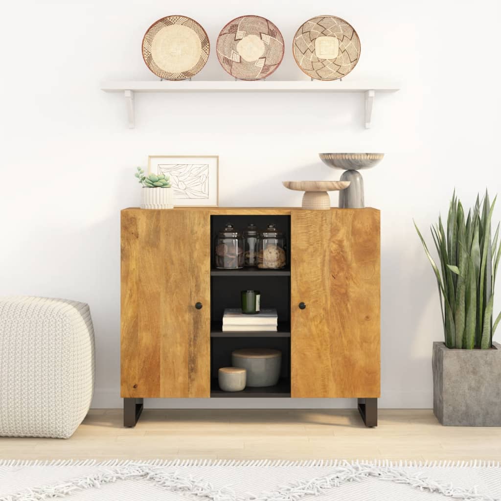 Buffet avec 2 portes 90x33x75 cm bois massif de manguier - XIOS