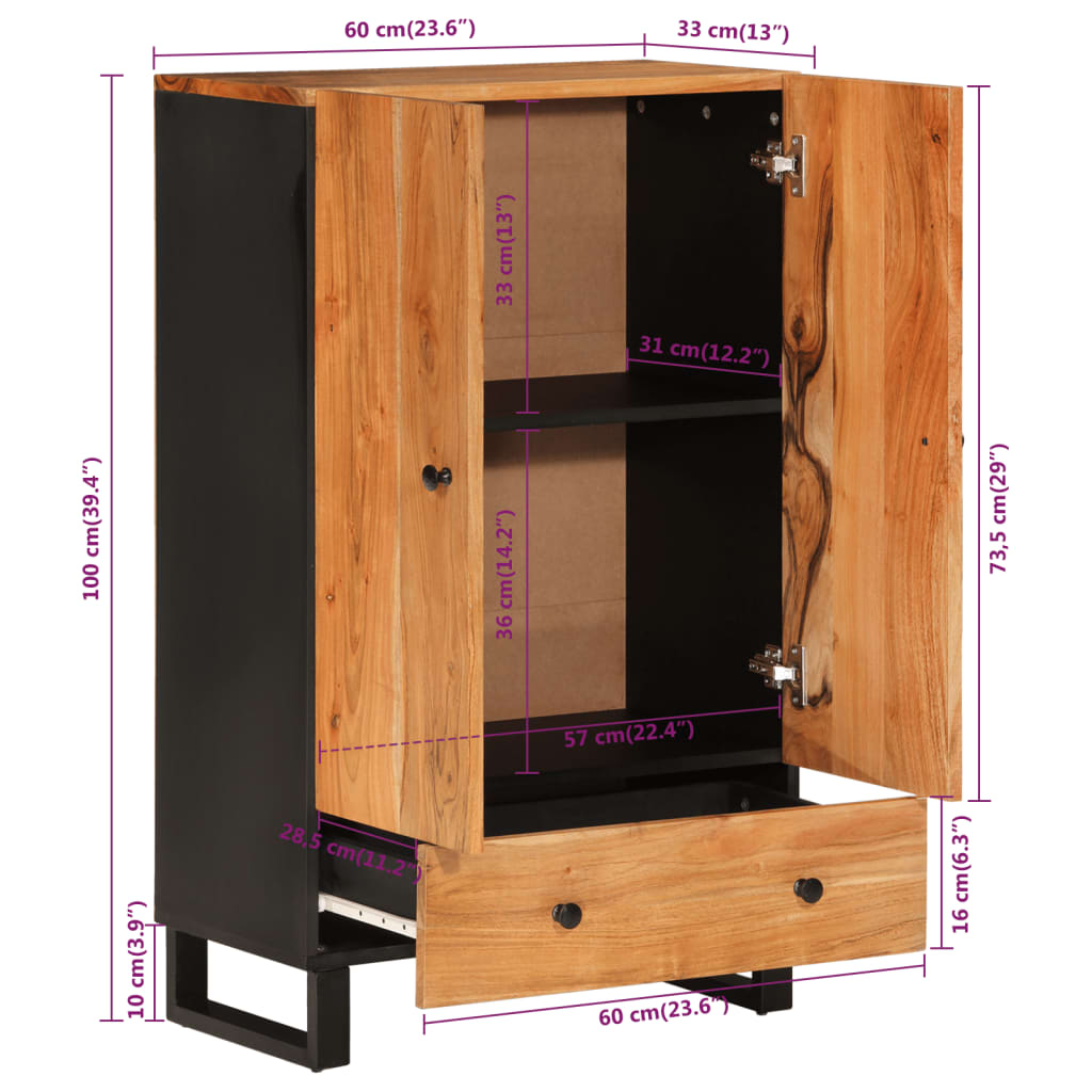 Buffet haut avec tiroir 60x33x100cm bois massif d'acacia et fer - XIOS