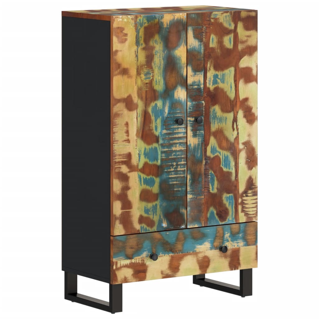 Buffet haut et tiroir 60x33x100 cm bois massif récupération/fer