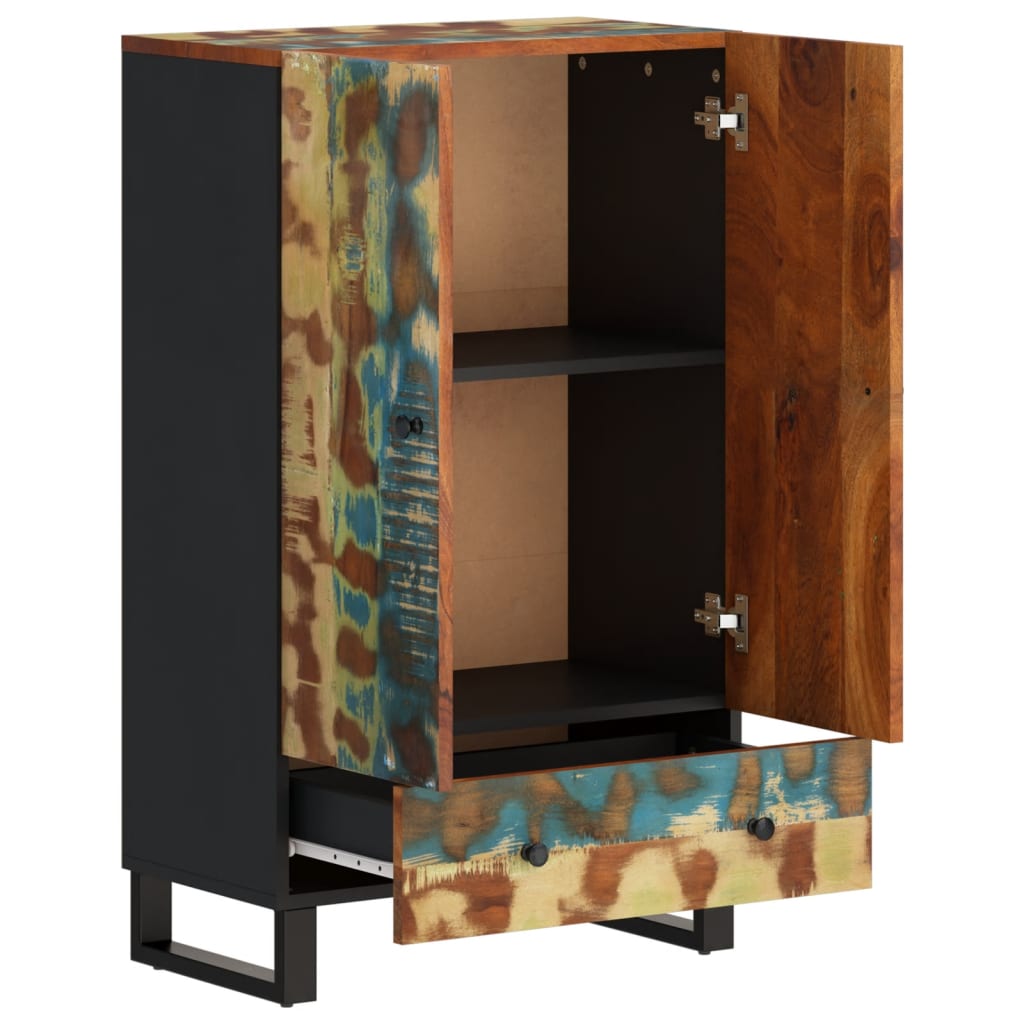 Buffet haut et tiroir 60x33x100 cm bois massif récupération/fer - XIOS