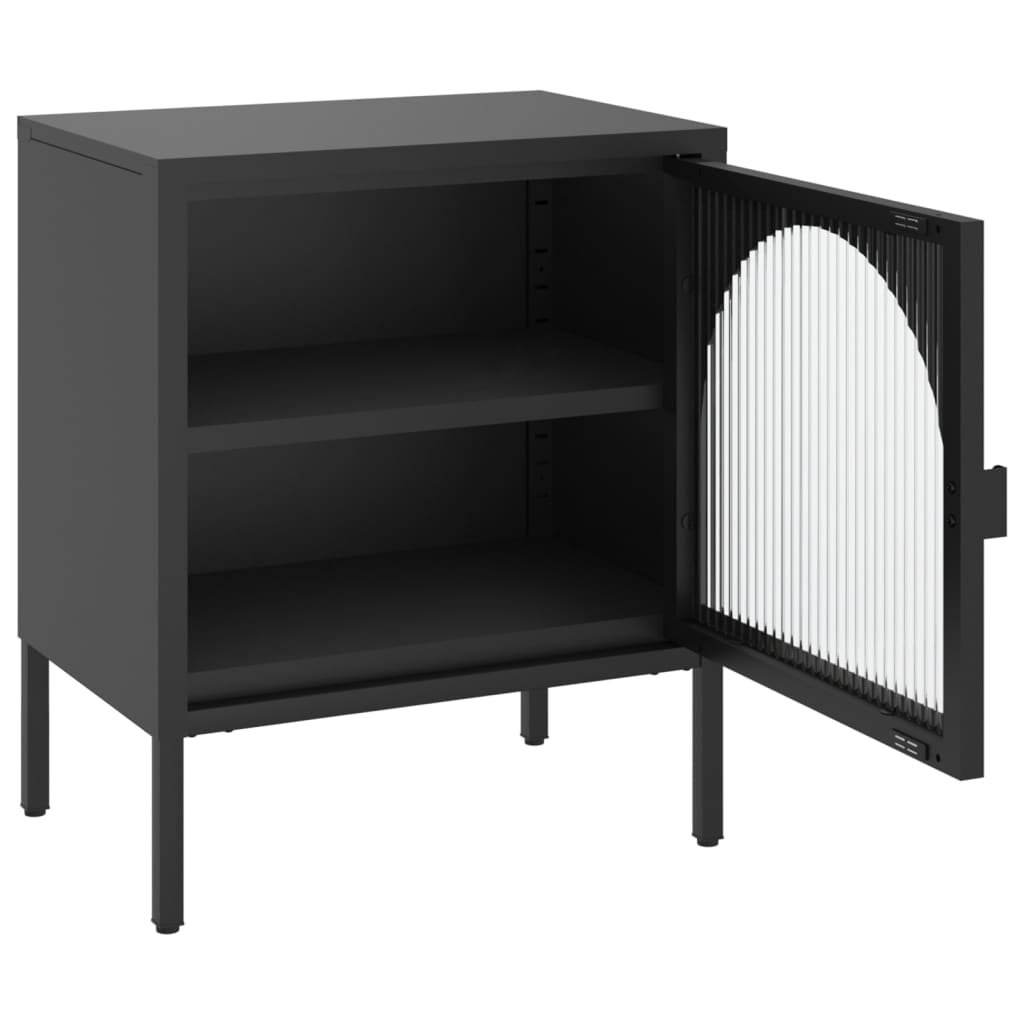 Table de chevet noir 50x35x60 cm verre et acier - XIOS