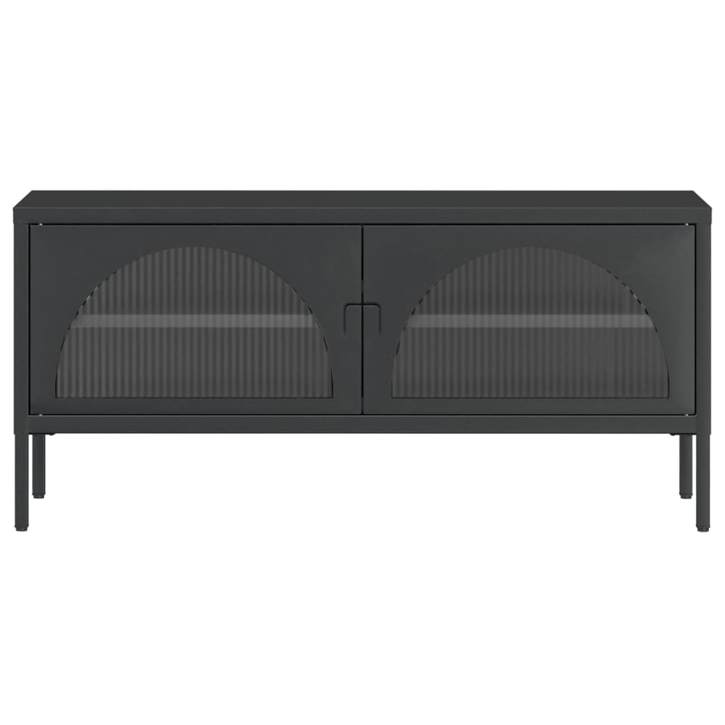 Meuble TV noir 105x35x50 cm verre et acier - XIOS