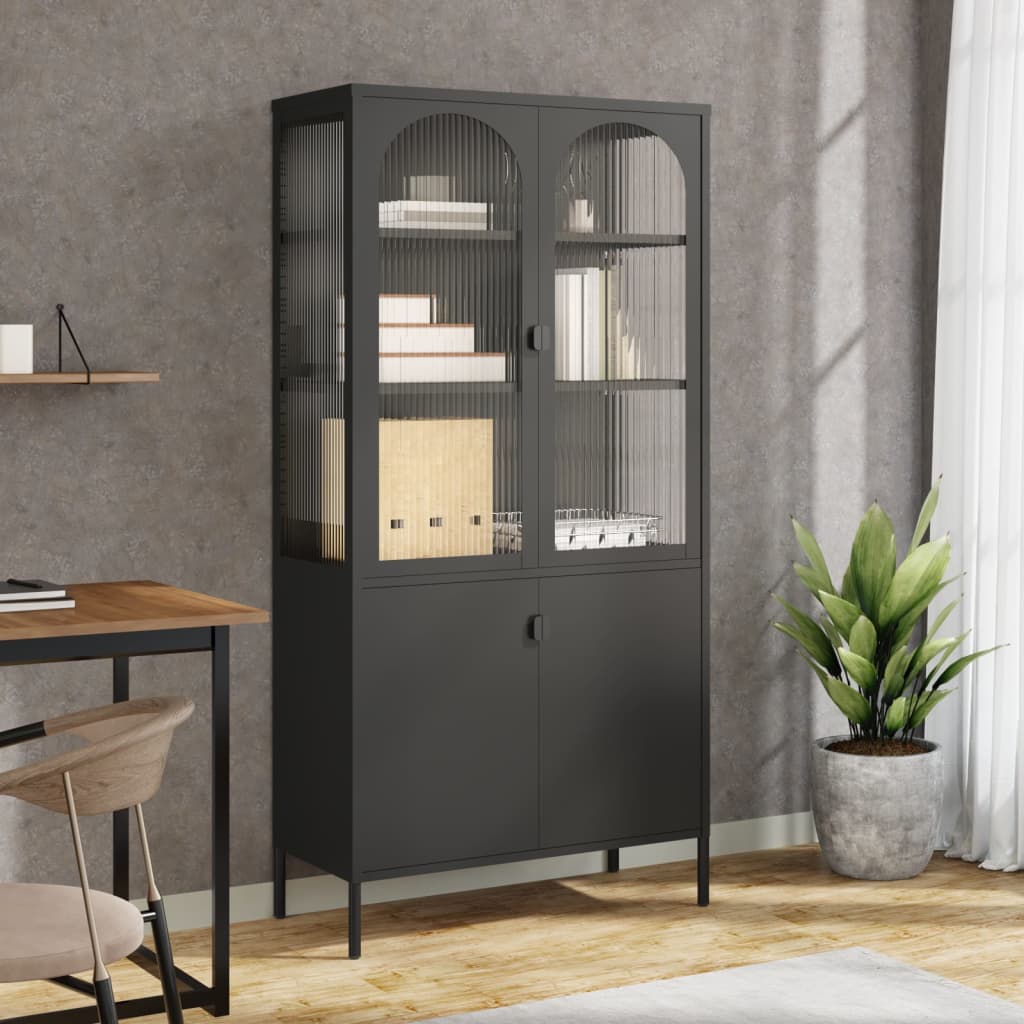 Buffet haut noir 90x40x180 cm verre et acier - XIOS