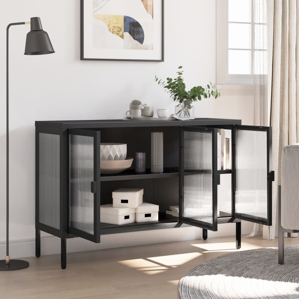 Buffet noir 105x35x70 cm verre et acier - XIOS