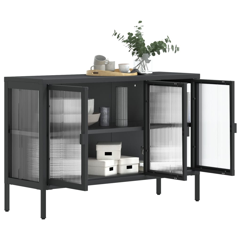 Buffet noir 105x35x70 cm verre et acier - XIOS