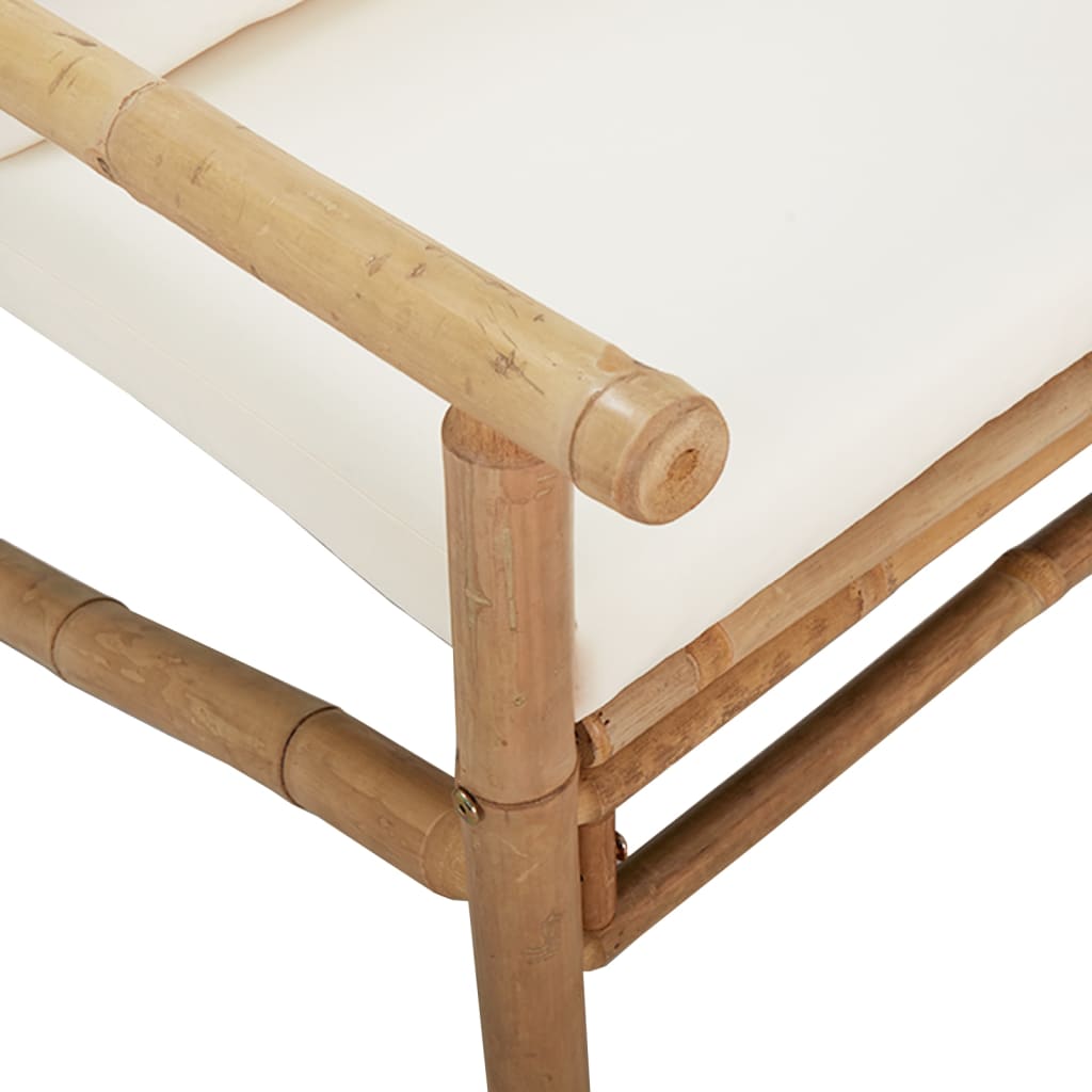 Salon de jardin 5 pcs avec coussins blanc crème bambou