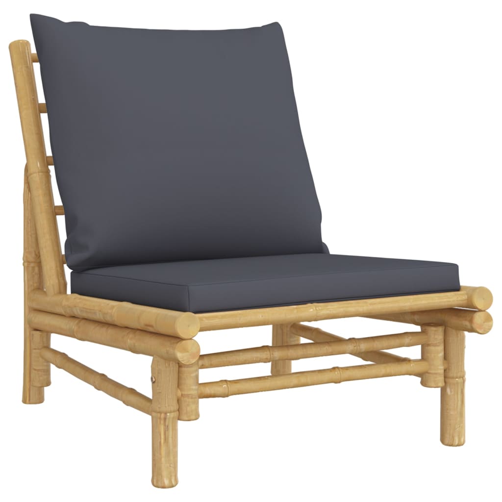 Salon de jardin 4 pcs avec coussins gris foncé bambou