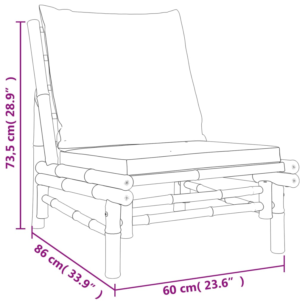 Salon de jardin 4 pcs avec coussins gris foncé bambou