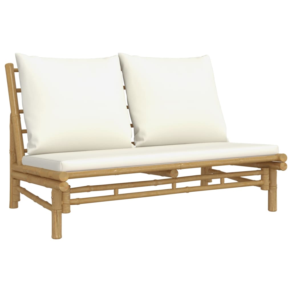 Salon de jardin 3 pcs avec coussins blanc crème bambou
