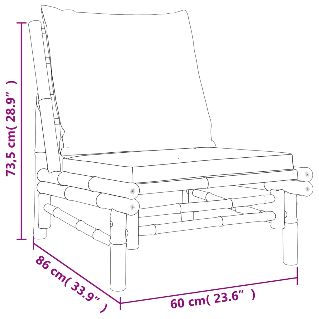 Salon de jardin 5 pcs avec coussins gris foncé bambou