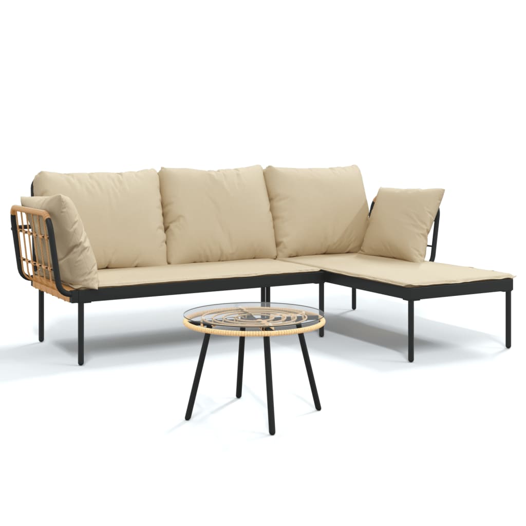 Salon de jardin 3 pcs avec coussins beiges résine tressée - XIOS