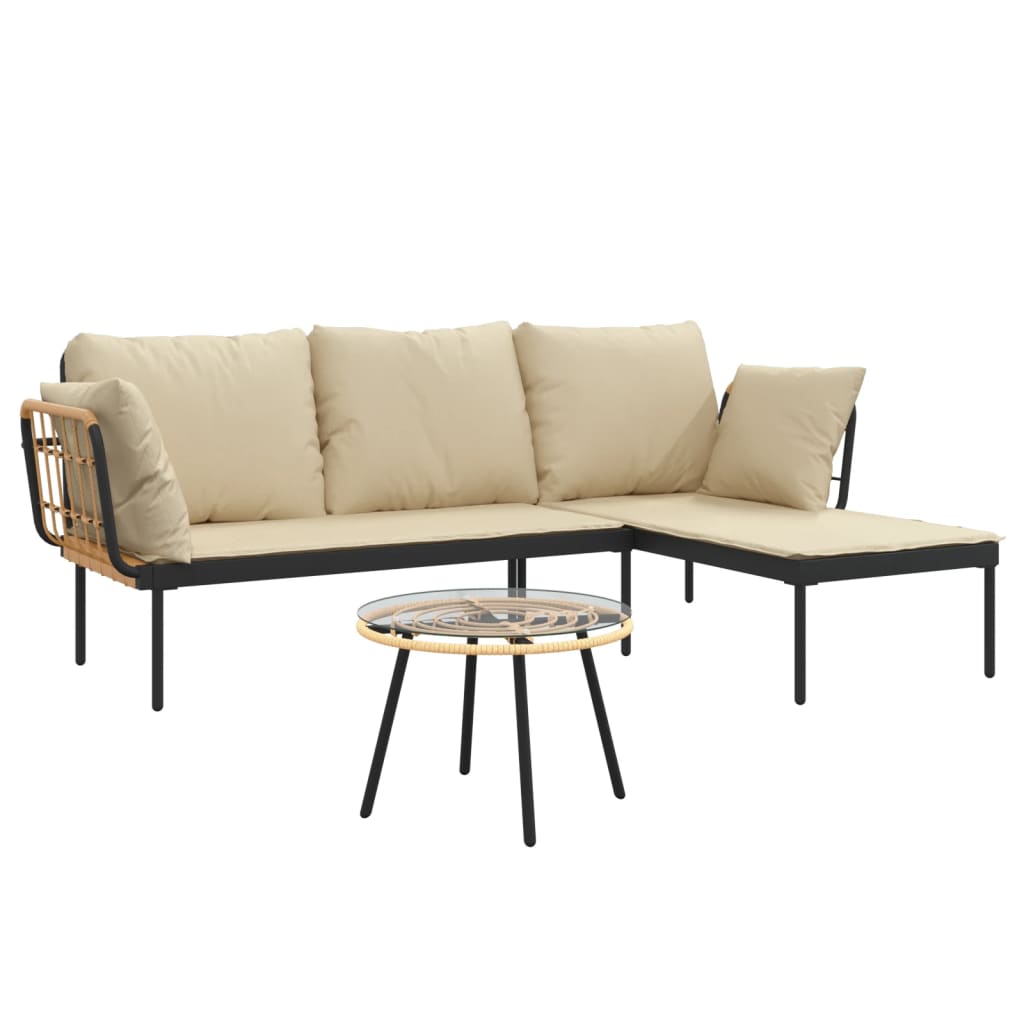 Salon de jardin 3 pcs avec coussins beiges résine tressée - XIOS