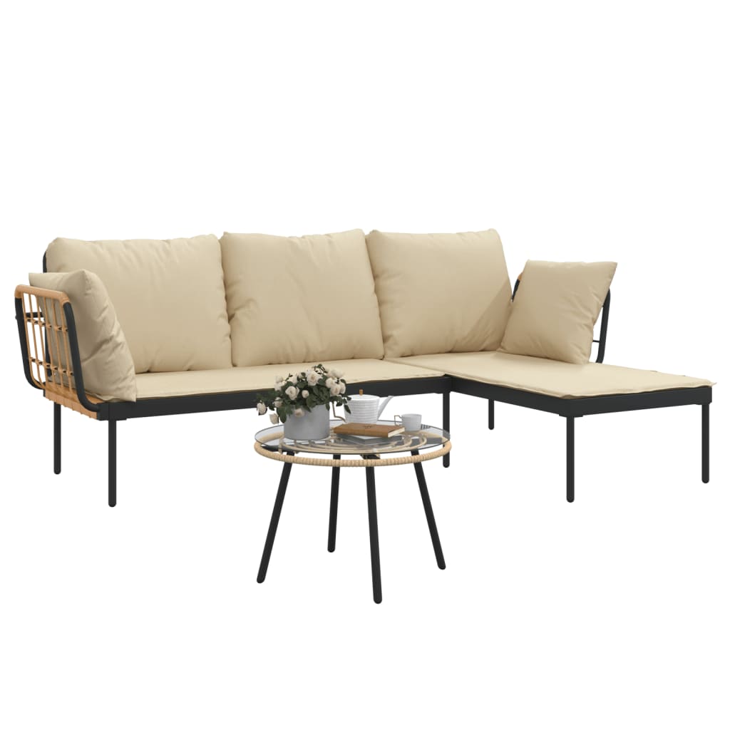 Salon de jardin 3 pcs avec coussins beiges résine tressée - XIOS