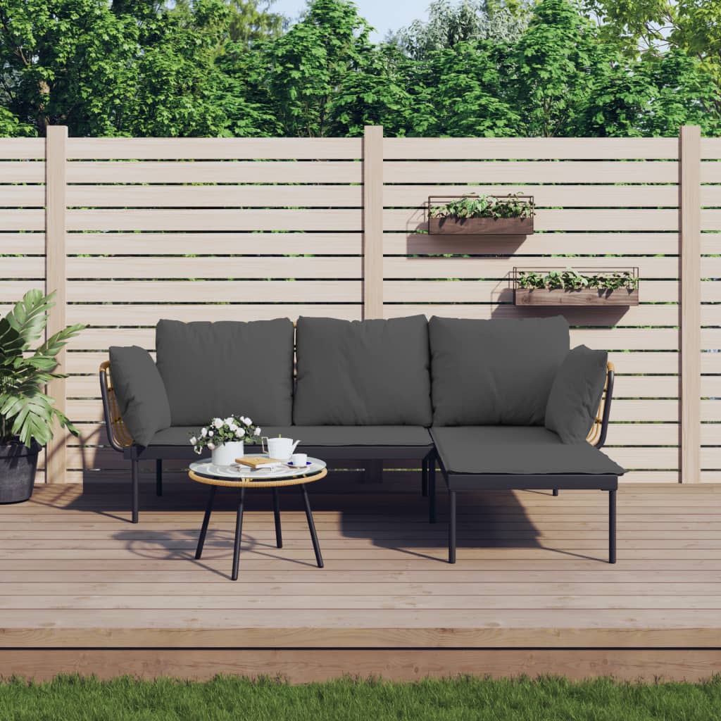 Salon de jardin 3 pcs avec coussins gris foncé résine tressée - XIOS