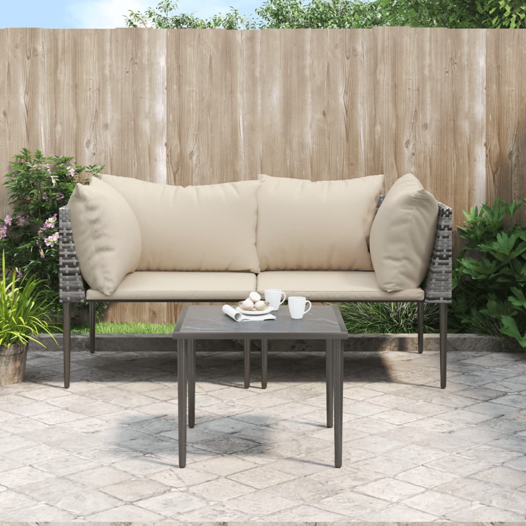 Salon de jardin 3 pcs avec coussins Gris Résine tressée - XIOS