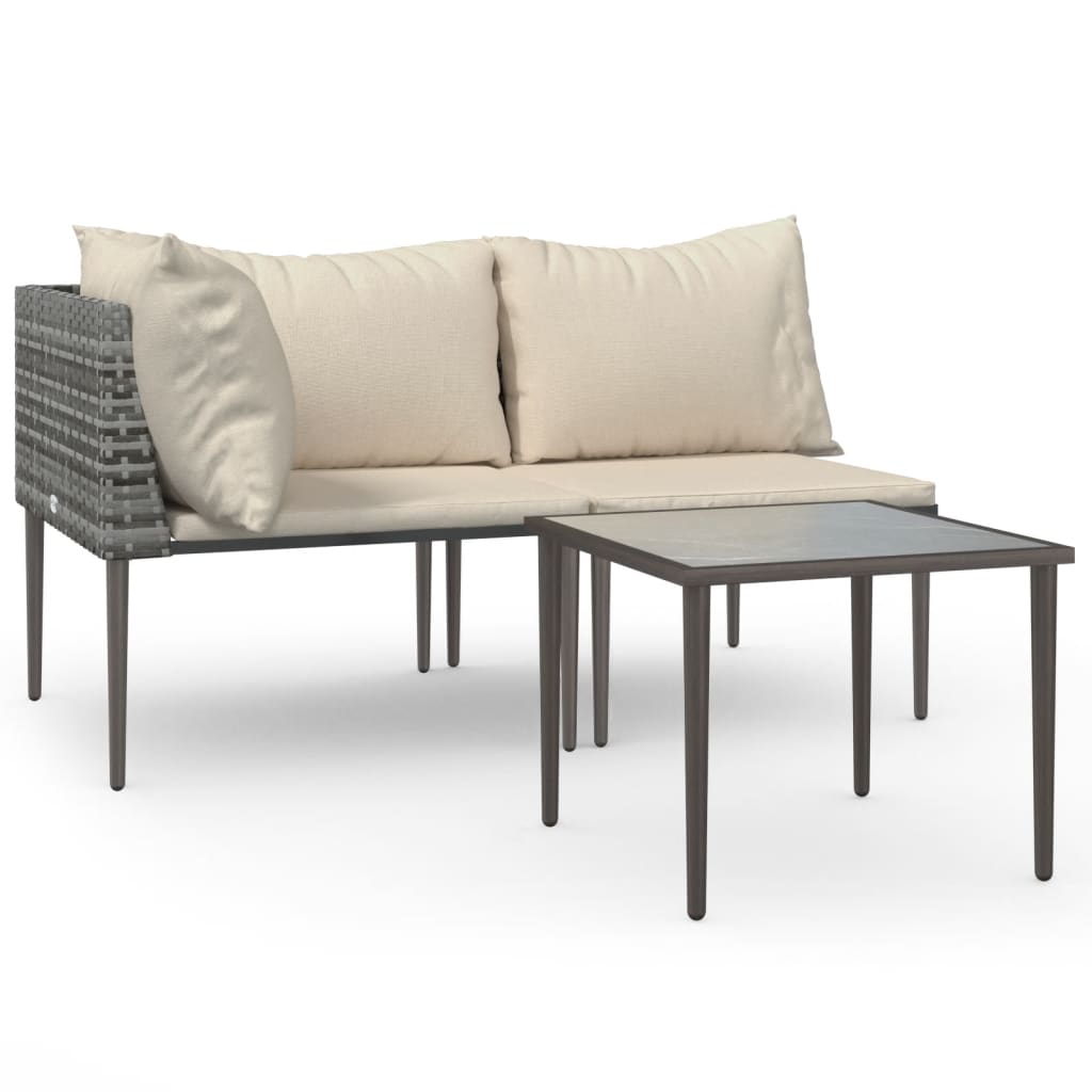 Salon de jardin 3 pcs avec coussins Gris Résine tressée - XIOS