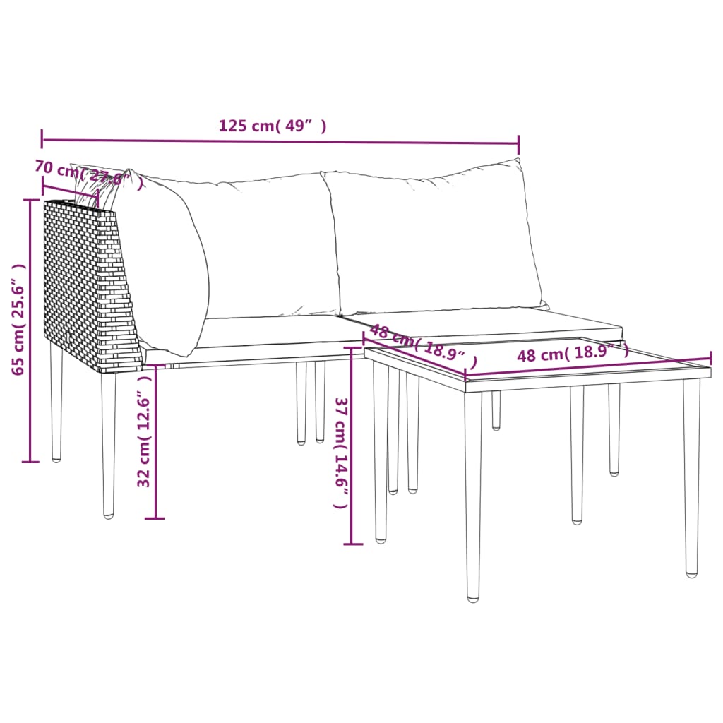 Salon de jardin 3 pcs avec coussins Gris Résine tressée - XIOS