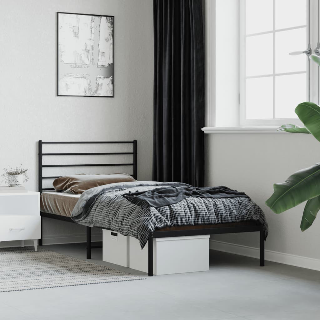 Cadre de lit métal sans matelas avec tête de lit noir 90x200 cm - XIOS