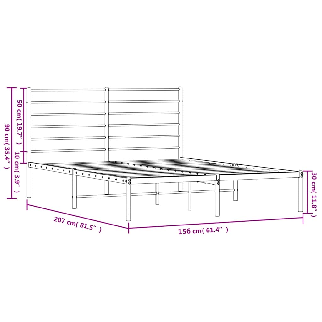 Cadre de lit métal sans matelas avec tête de lit noir 150x200cm - XIOS