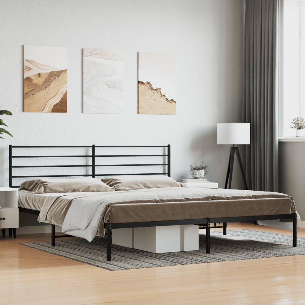 Cadre de lit métal sans matelas et tête de lit noir 180x200 cm - XIOS