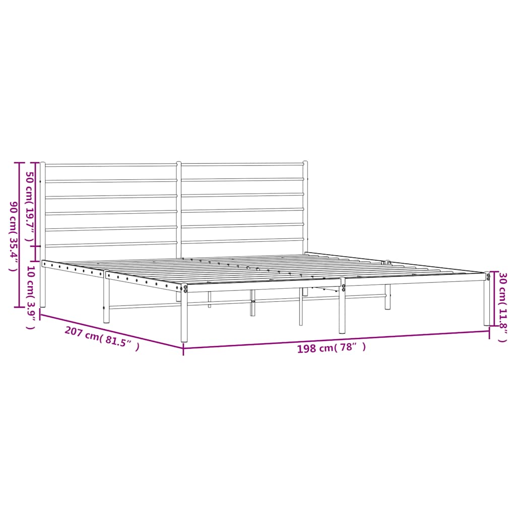 Cadre de lit métal sans matelas avec tête de lit noir 193x203cm - XIOS