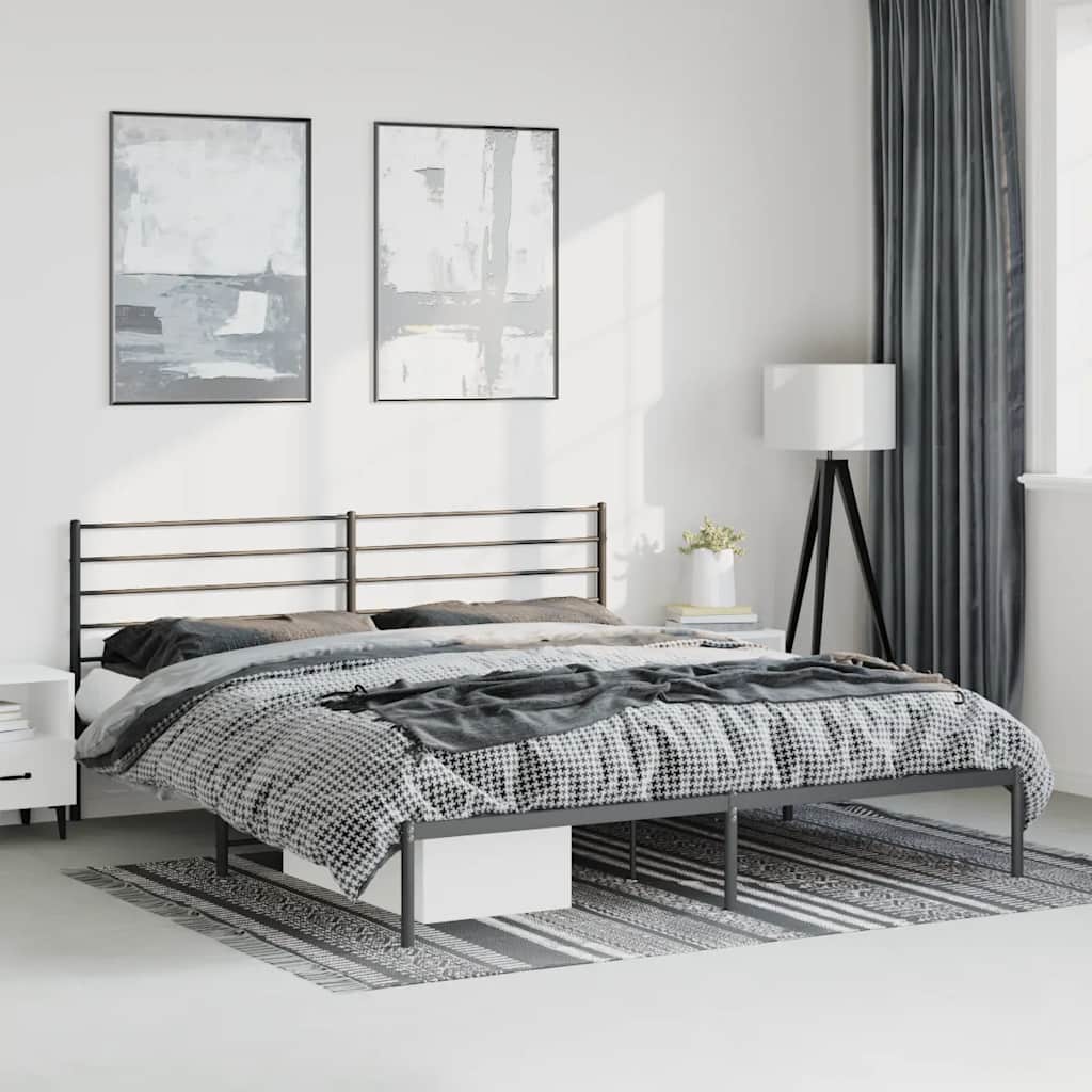 Cadre de lit métal sans matelas avec tête de lit noir 193x203cm - XIOS