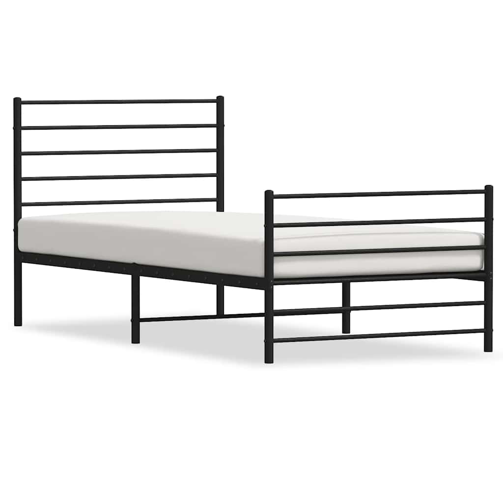Cadre de lit métal sans matelas avec pied de lit noir 75x190 cm - XIOS