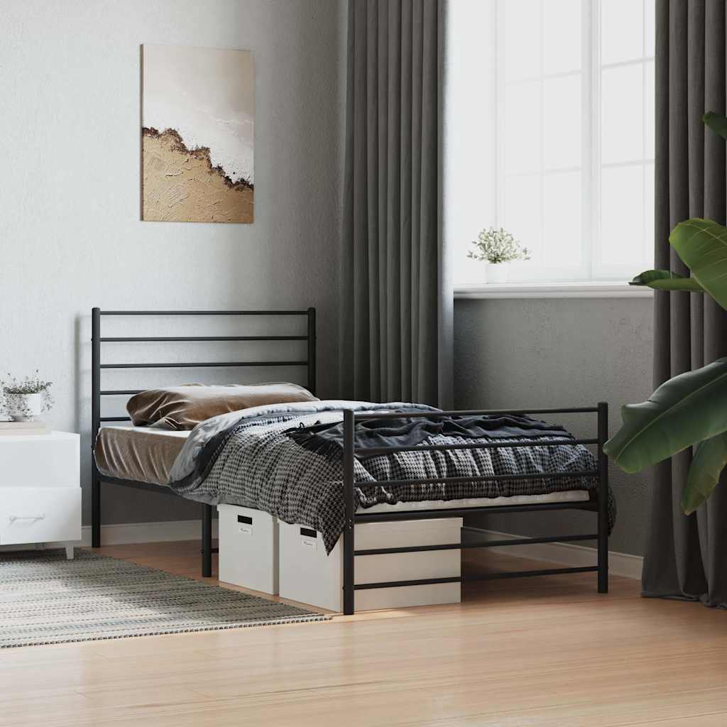 Cadre de lit métal sans matelas avec pied de lit noir 75x190 cm - XIOS