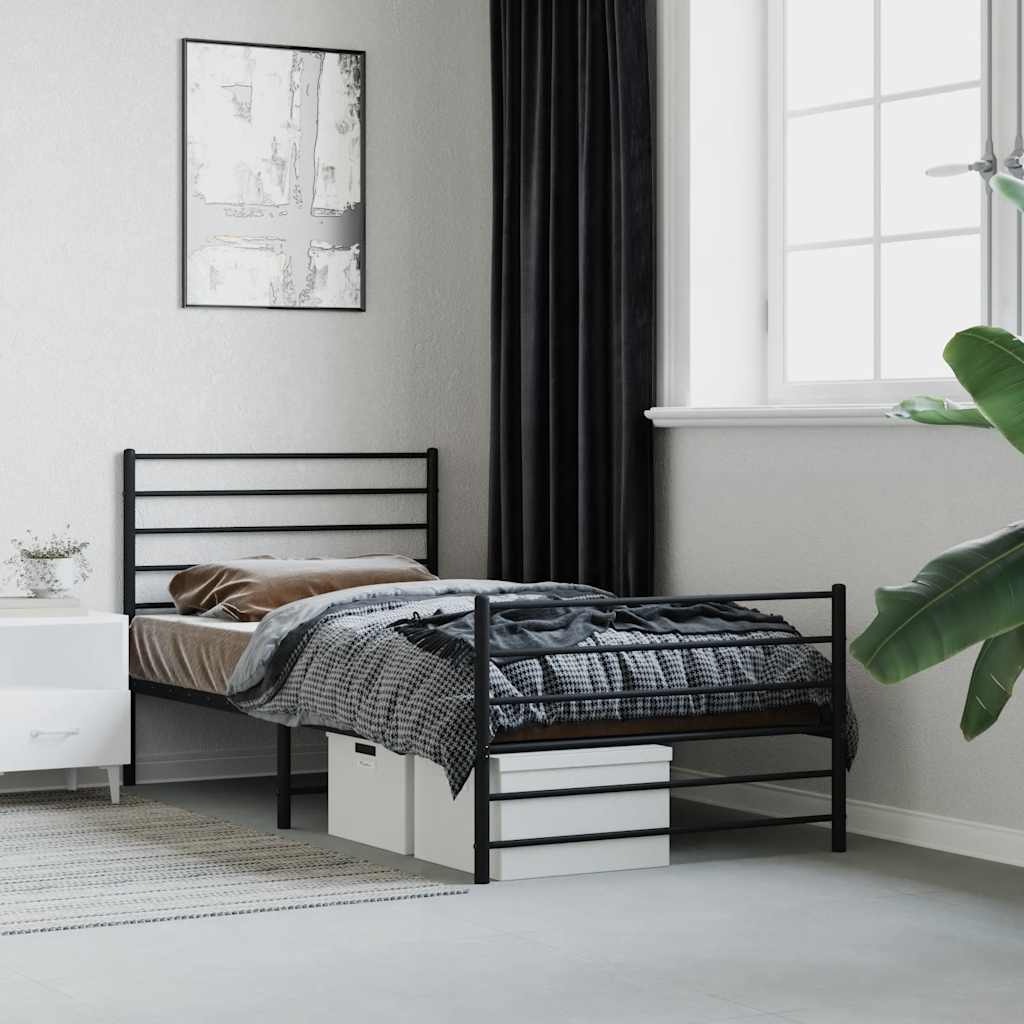Cadre de lit métal sans matelas avec pied de lit noir 75x190 cm - XIOS