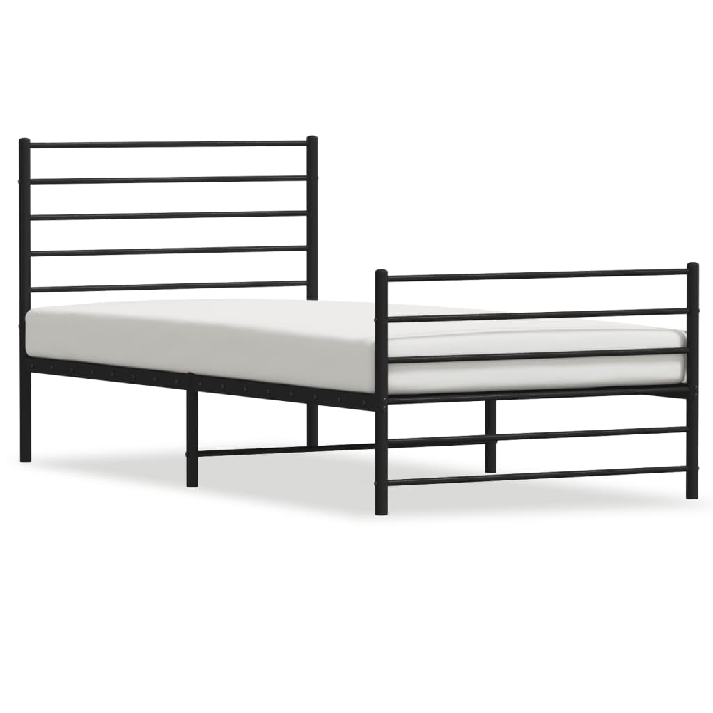 Cadre de lit métal sans matelas avec pied de lit noir 90x190 cm - XIOS
