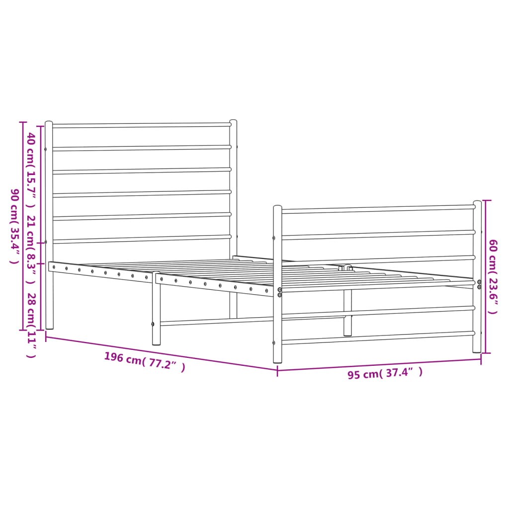 Cadre de lit métal sans matelas avec pied de lit noir 90x190 cm - XIOS