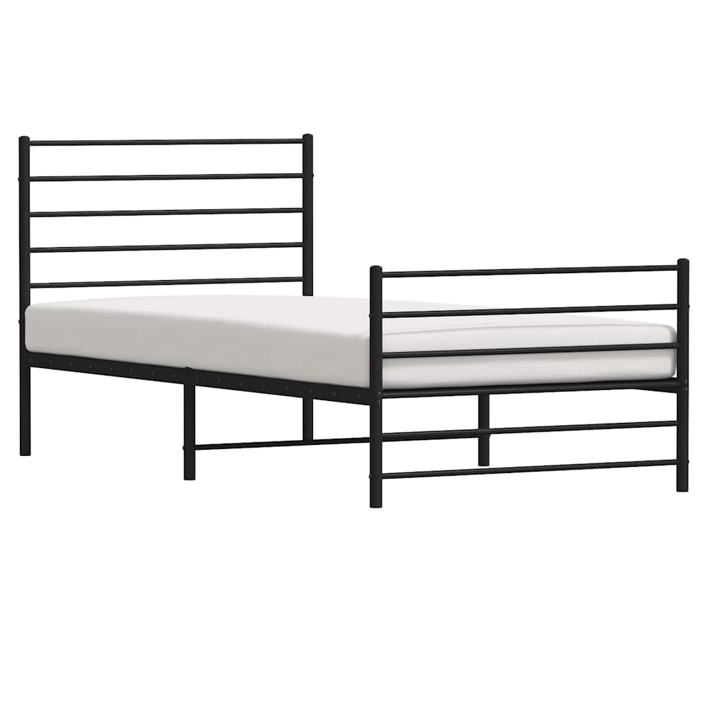 Cadre de lit métal sans matelas avec pied de lit noir 100x190cm - XIOS